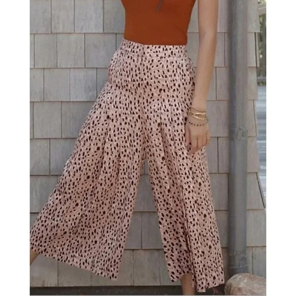 Anthropologie Isobel Pleated Leopard Printed Wide Leg Pants XS - Picture 2 of 5